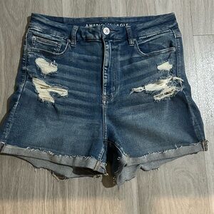 American Eagle Outfitters Women's Ripped Jean Shorts - Dark Blue